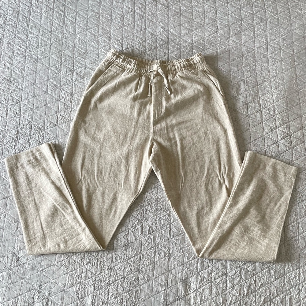Men’s Linen Relaxed Fit Pants – Light Beige | Size Small